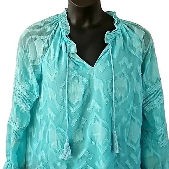 Belle by Kim Gravel Burnout Blouse - Cabana Blue, Size Medium (NWOT) - Picture 3 of 6